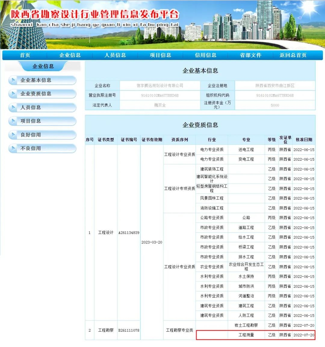 信宇騰遠成功增項工程勘察專業類工程測量乙級資質